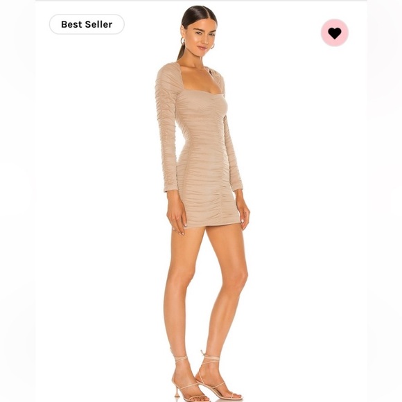NWT Michael Costello x REVOLVE Franky Ruched Mesh Mini Dress Taupe Nude fits S/M - Picture 5 of 16